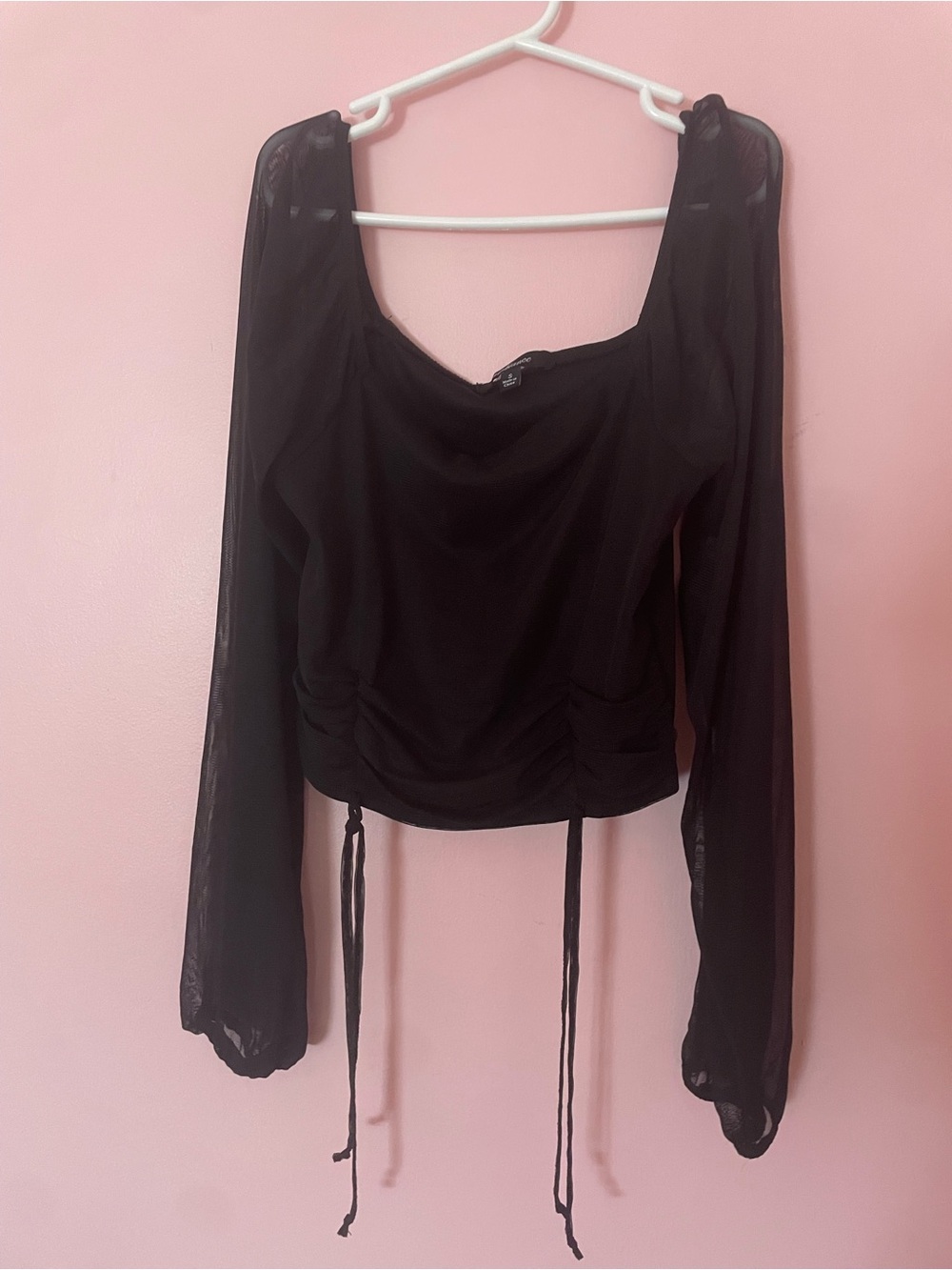 Black Sheer Long Sleeve Crop Top